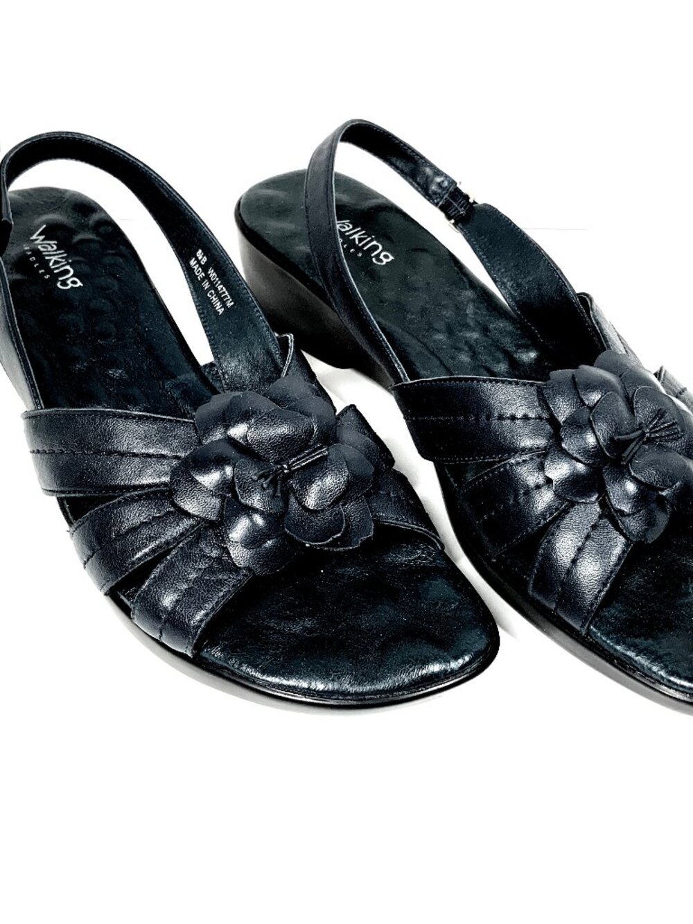 Walking Cradles Leather Slingback Sandals Womens 8.5 Comfort Floral Black